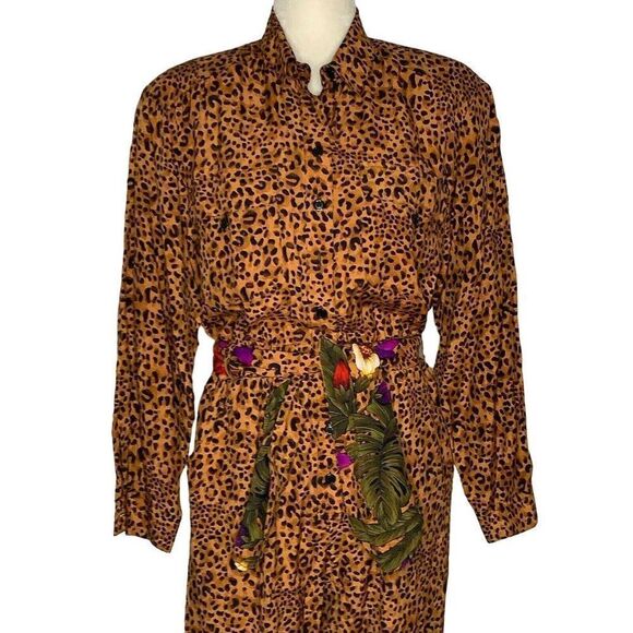 Vintage 90s Jumpsuit Jacket Set 10 Petite Leopard Jungle Floral - Picture 1 of 10